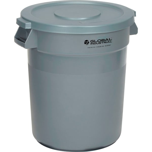 Global Industrial Plastic Trash Can with Lid, 20 Gallon Gray 240458GYCL - main
